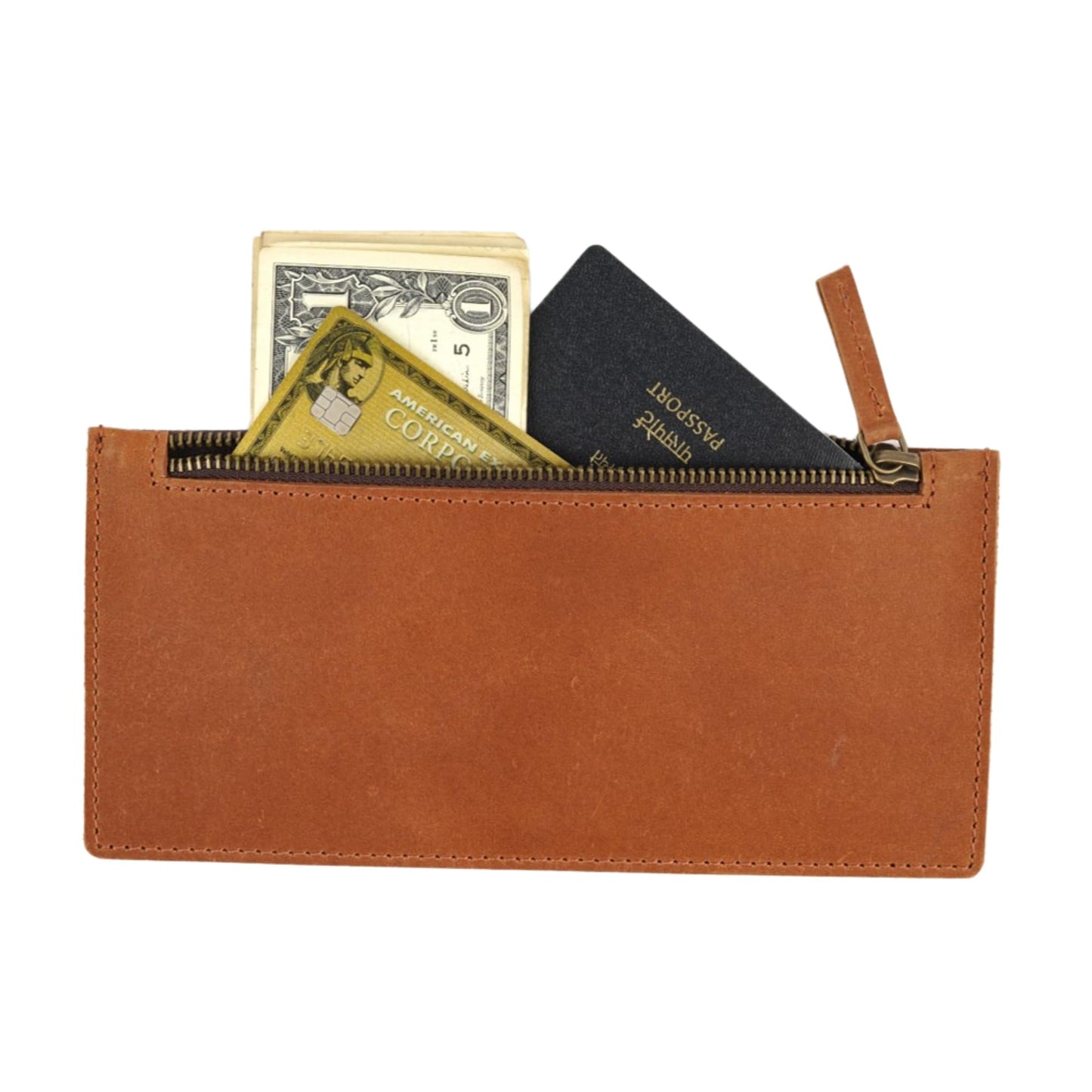 CestAntiQ Tan Leather Multipurpose Zippered Handbag, Currency Pouch, Pen Pencil Holder, Phone Wallet, Card Makeup Bills Organizer & Everyday Accessories, Compact Functional Wallet
