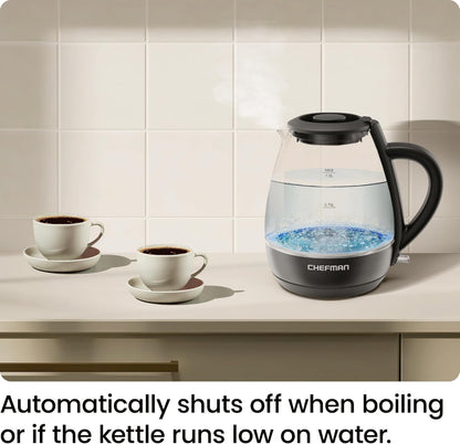 Chefman 1L Electric Tea Kettle with LED Lights, Automatic Shut Off, Removable Lid, Boil-Dry Protection, Electric