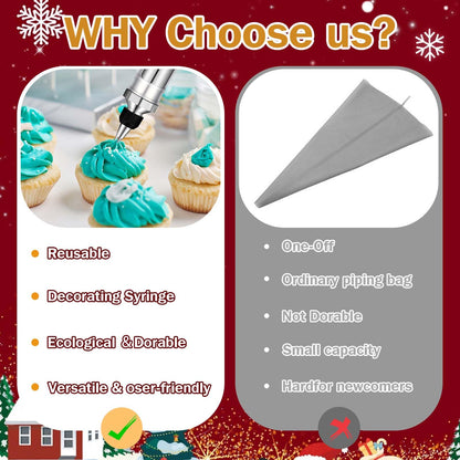 Dualshine Dessert Decorating Syringe Set, Frosting Piping Kit, Stainless Steels Icing Piping Kit, Cake Decorating Tools 6 Russian Piping Icing Nozzles Cupcake Piping Kit Christmas Baking Gifts