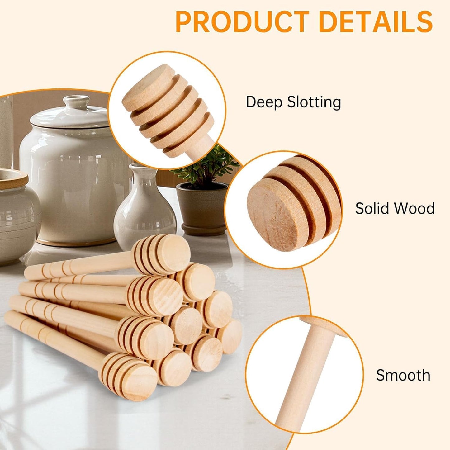 LepoHome 50Pcs 6 Inch 6 Inch Honey Dipper Sticks - Wooden Honey Dipper, Mini Honeycomb Stick, Honey Stirrer Stick