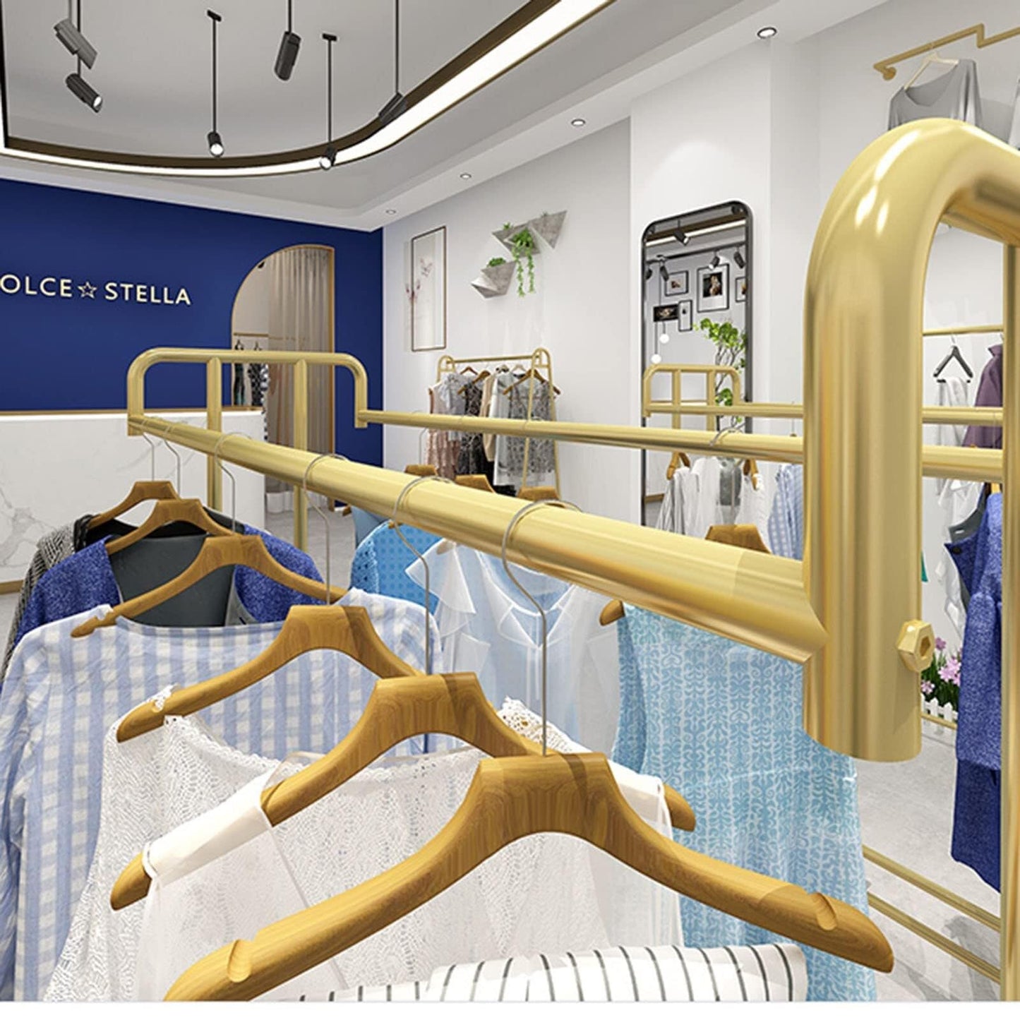 Heavy Duty Industrial Pipe Garment Rack with Wheels, Double Rail Metal Display Stand for Clothing, Retail Clothing Rack, Commercial Hanger(L120xW50xH140CM)