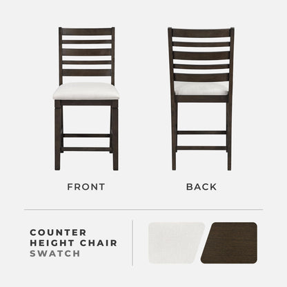 Lexicon Counter Height Chairs, Set of 2, Wood Frame, Ladder Back, Beige Textured Fabric Upholstered Dining Chairs with 25.5 Inches Seat Height, Bar Stools for Kitchen/Dining Room, Dark Espresso