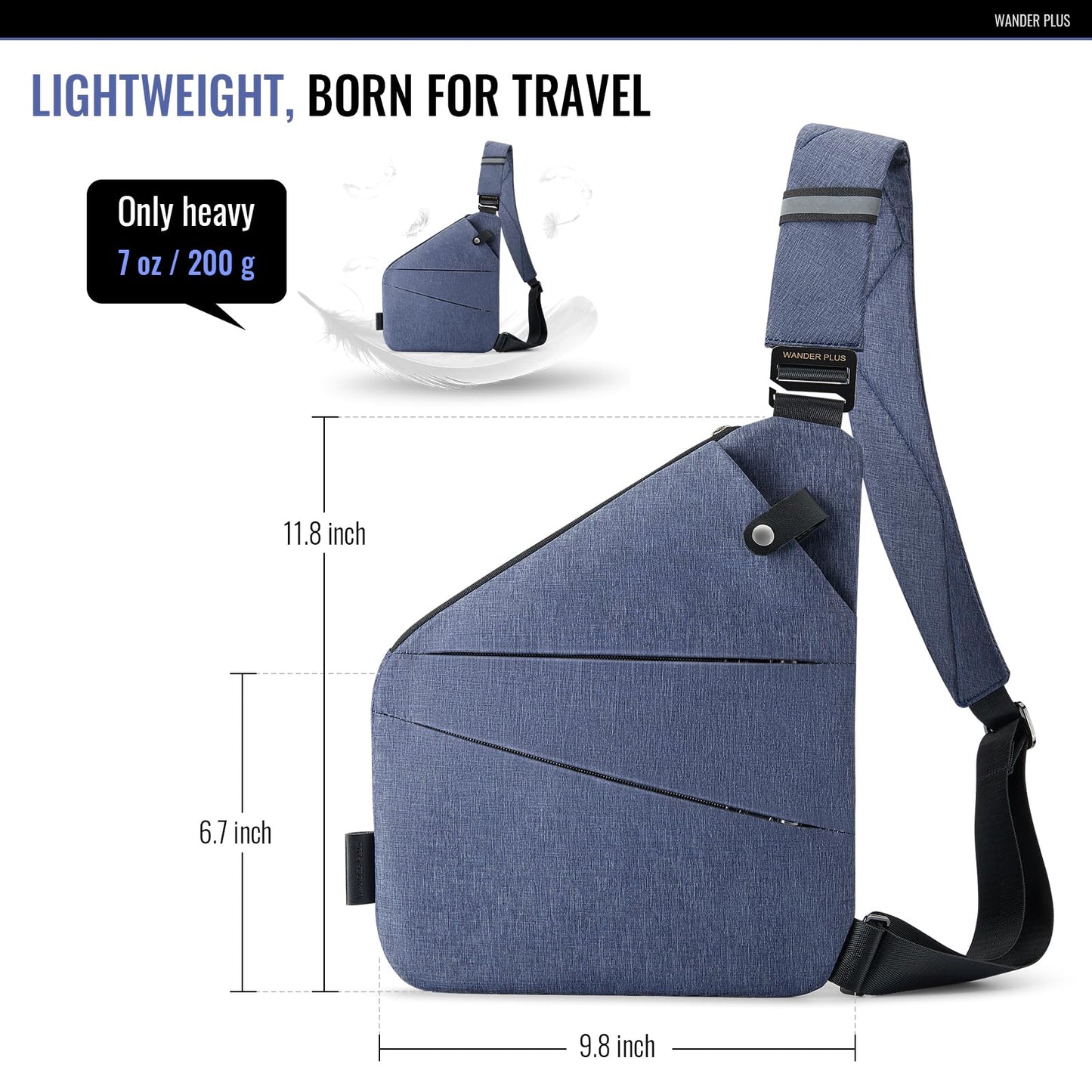 WANDER PLUS® Anti Theft Crossbody Travel Bag for Women Men, Multi-Pocket Crossbody Bag, Slim Sling Bag with Adjustable Strap
