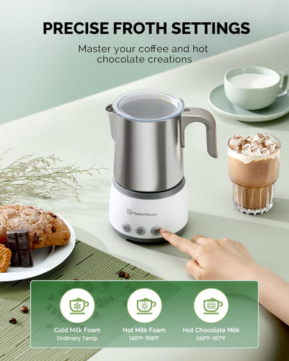 Maestri House Milk Frother, 4-in-1 Electric Milk Steamer and Frother, 16.9OZ 600W Smart Touch Control Hot and Cold Foam Maker, Memory Function for Latte, Cappuccinos, Warm Milk, Hot Chocolate Milk