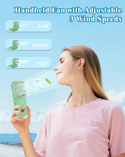 Mini Fan Handheld Foldable Fan, USB Personal Fans Portable Rechargeable Battery Fan 3 Speeds, Cute Face Cooling Fan for