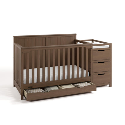Graco Hadley 5-in-1 Convertible Crib & Changer – GREENGUARD Gold Certified, Fits Standard Crib Mattress, Converts to Toddler Bed and Full Bed, 4 Adjustable Mattress Heights (Hazelnut)