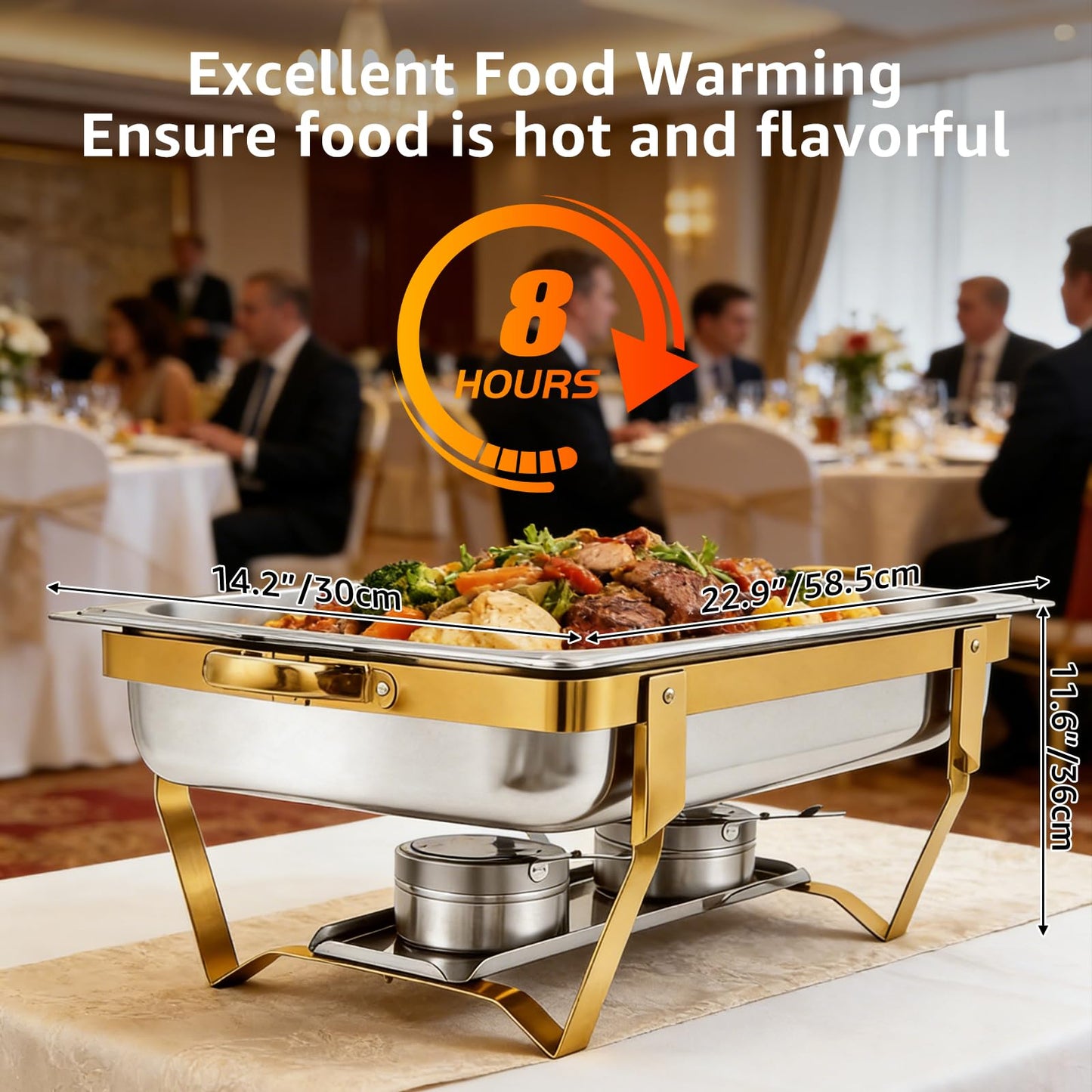 Jacgood Chafing Dishes for Buffet, 4 Pack 8QT Chafers and Buffet Warmers Sets for Parties, Catering, Weddings, Christmas, Events Serving, Gold