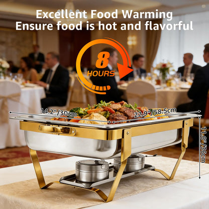 Jacgood Chafing Dishes for Buffet, 4 Pack 8QT Chafers and Buffet Warmers Sets for Parties, Catering, Weddings, Christmas, Events Serving, Gold