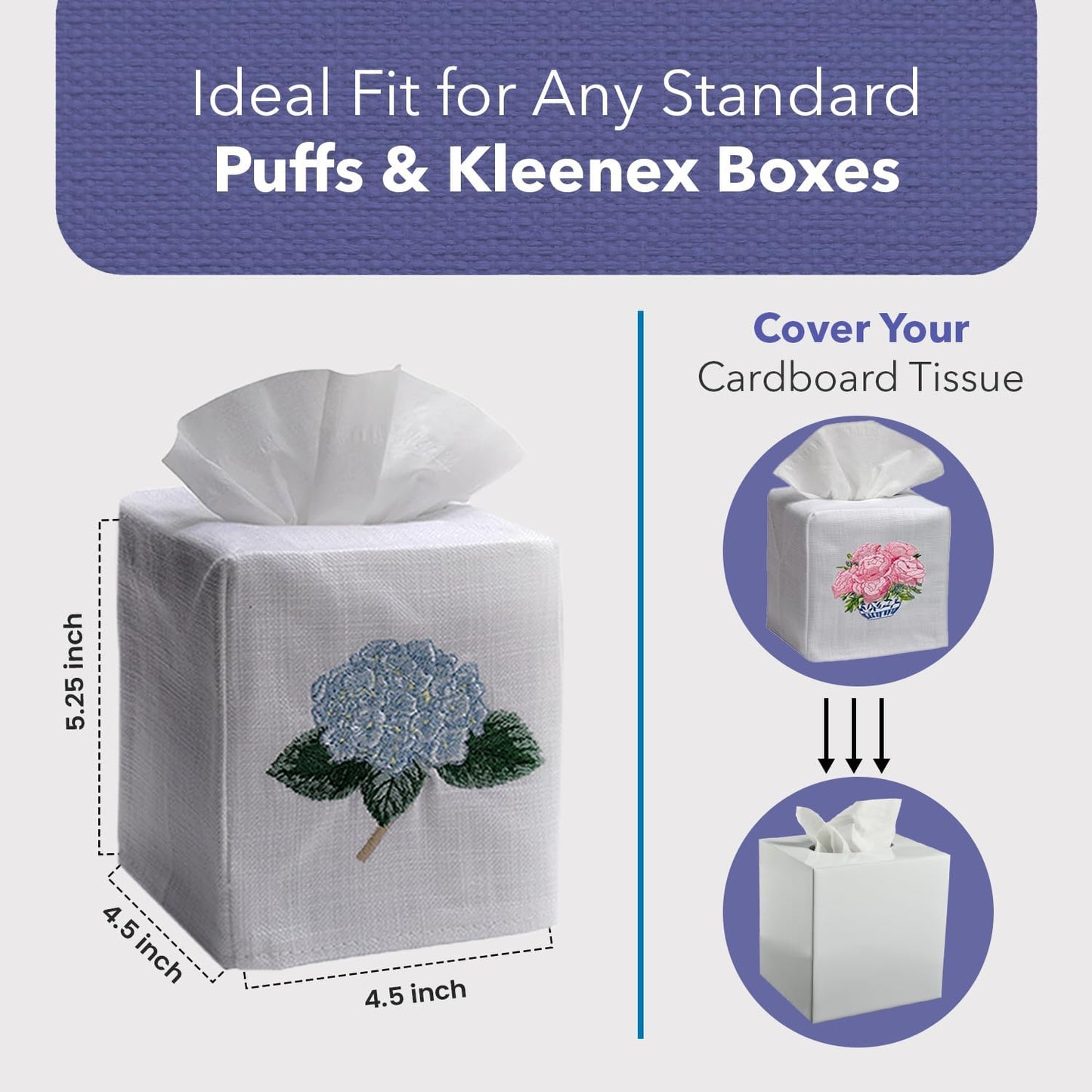 Jacaranda Living Square Tissue Box Cover - Linen/Cotton Fabric, Decorative Cloth Tissue Cube, Duck Egg Blue
