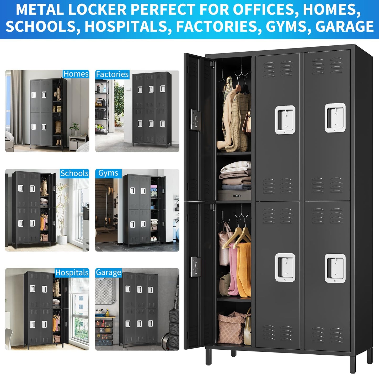 TrailBlaze Metal Lockers for Employees, 6 Doors Steel Metal Locker for School Office Gym Bedroom Home, Industrial Garage Locker Storage Locker, Assembly Required