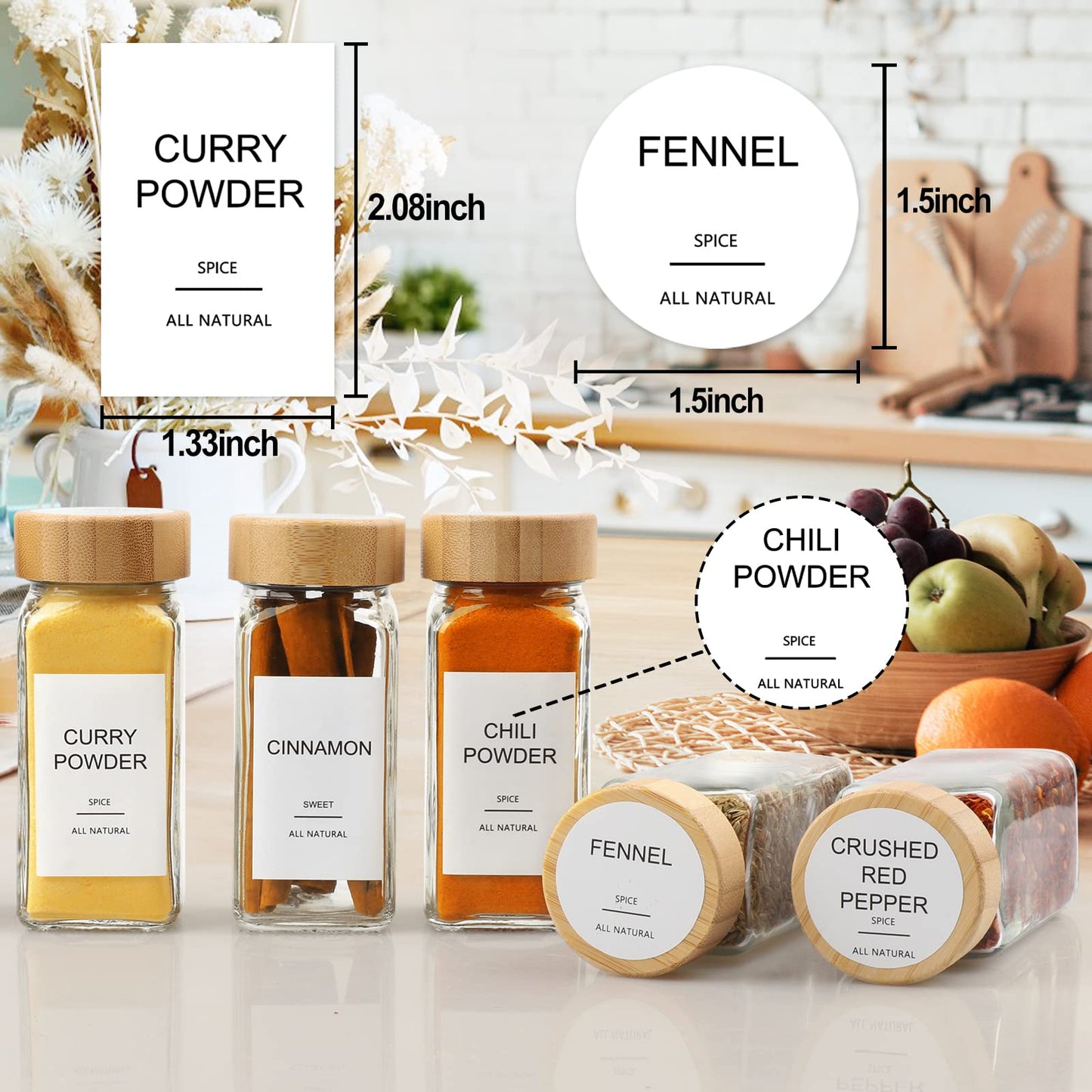 AISIPRIN Glass Spice Jars with 398 Labels, 24 pcs 4oz Spice Containers with Bamboo Lids, Square Spice Bottles With Shaker Lids,Spice Organization for Cabinet,Drawer,Rack,Seasoning Organizer