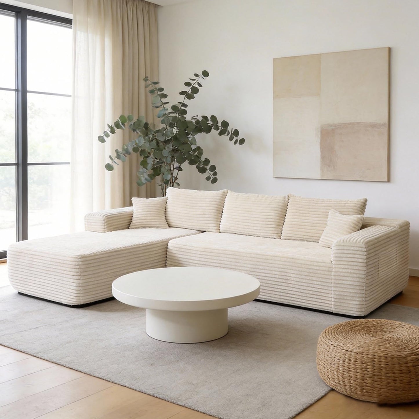 EVLIQUIL L-Shaped Modular Sectional Sofa 103.5" Beige - No Assembly Couch for Living Room, High Resilience Sponge & Spring Support