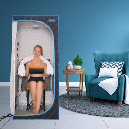 FRITHJILL Portable Infrared Sauna Tent for Home Spa - 700W Full Body Sauna with Foldable Chair, Heating Foot Pad, Remote Control - Easy Setup Indoor Sauna, Max 65°C, 60min Timer, Black