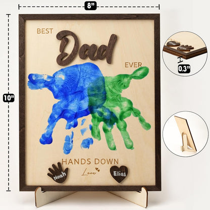 NELXI Best Dad Ever Handprint Gifts – Personalized Wooden Frame DIY Kit for Kids, Father’s Day Crafts, Custom Family Keepsake from Children, Unique Present for Dad, Grandpa, Rustic Home Decor