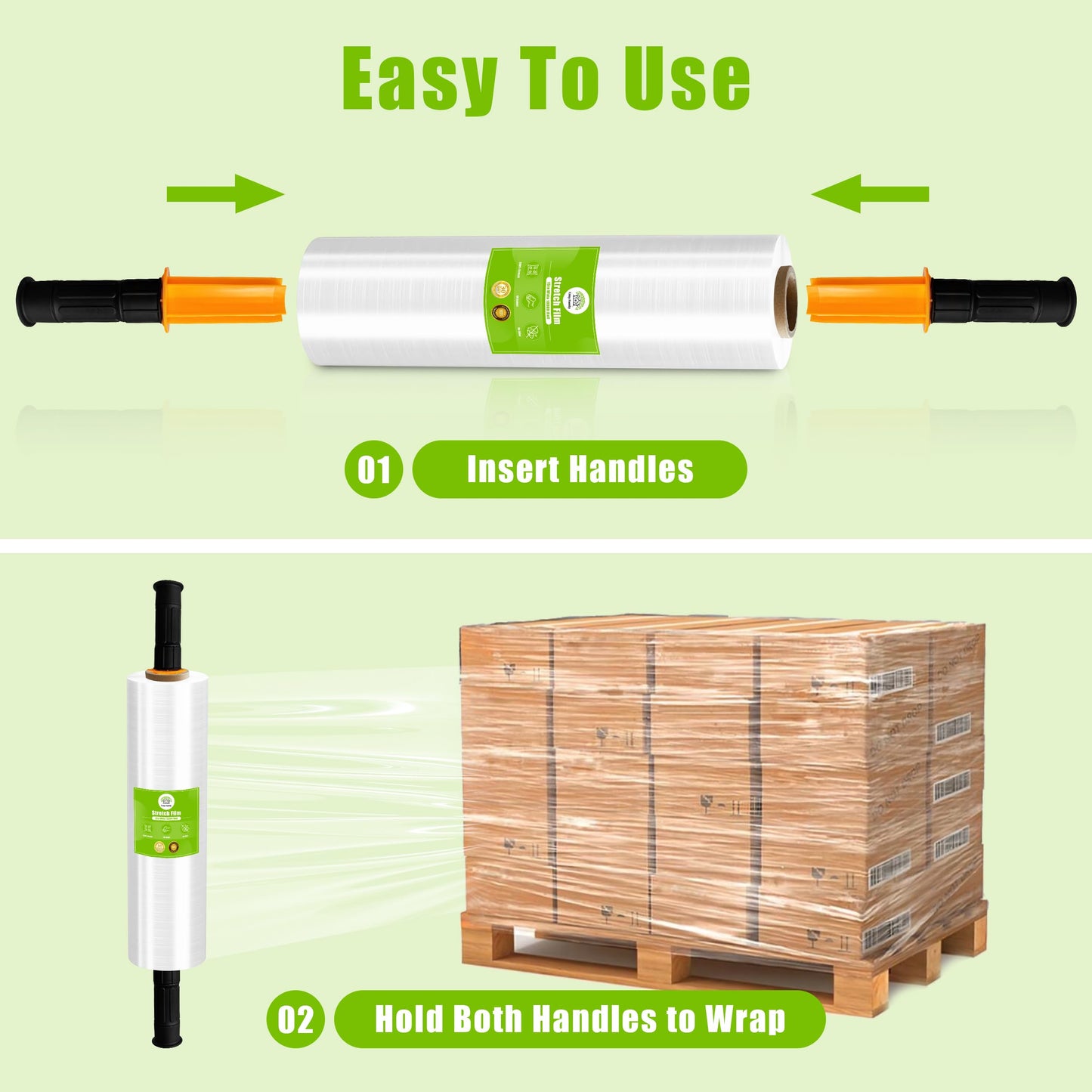 Cosy Family Plastic Wrap Stretch Film Roll - 1000ft 60 Gauge Industrial Strength 15 inch Wide Clear Plastic Wrap Roll with Handles for Pallet Wrapping Shipping Moving - Clear, Pack of 1