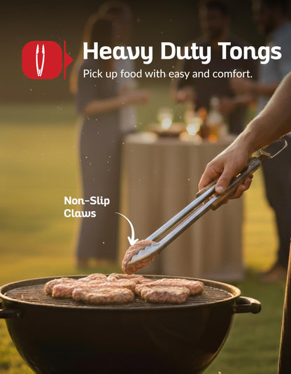 Professional Acacia Wood BBQ Tool Set (3 PCS) - Heavy Duty Stainless Steel Grill Accessories Kit with Spatula, Fork & Tongs - Durable Barbecue Utensils for Outdoor Cooking & Grilling