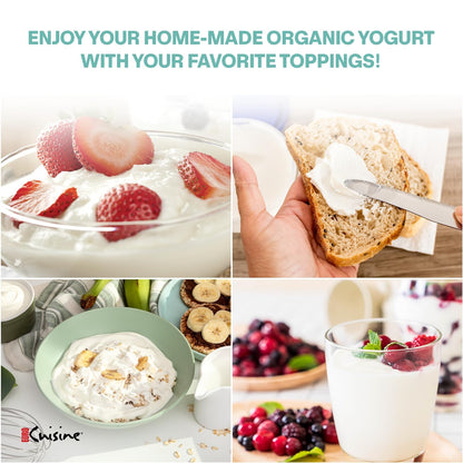 Euro Cuisine YM260 Yogurt Maker with Adjustable Time & Temperature Control, 2-Quart Glass Jar, Free Thermometer & Cotton Strainer Bag, 2025 Edition, White, Make Yummy Organic Probiotic Yogurt at Home