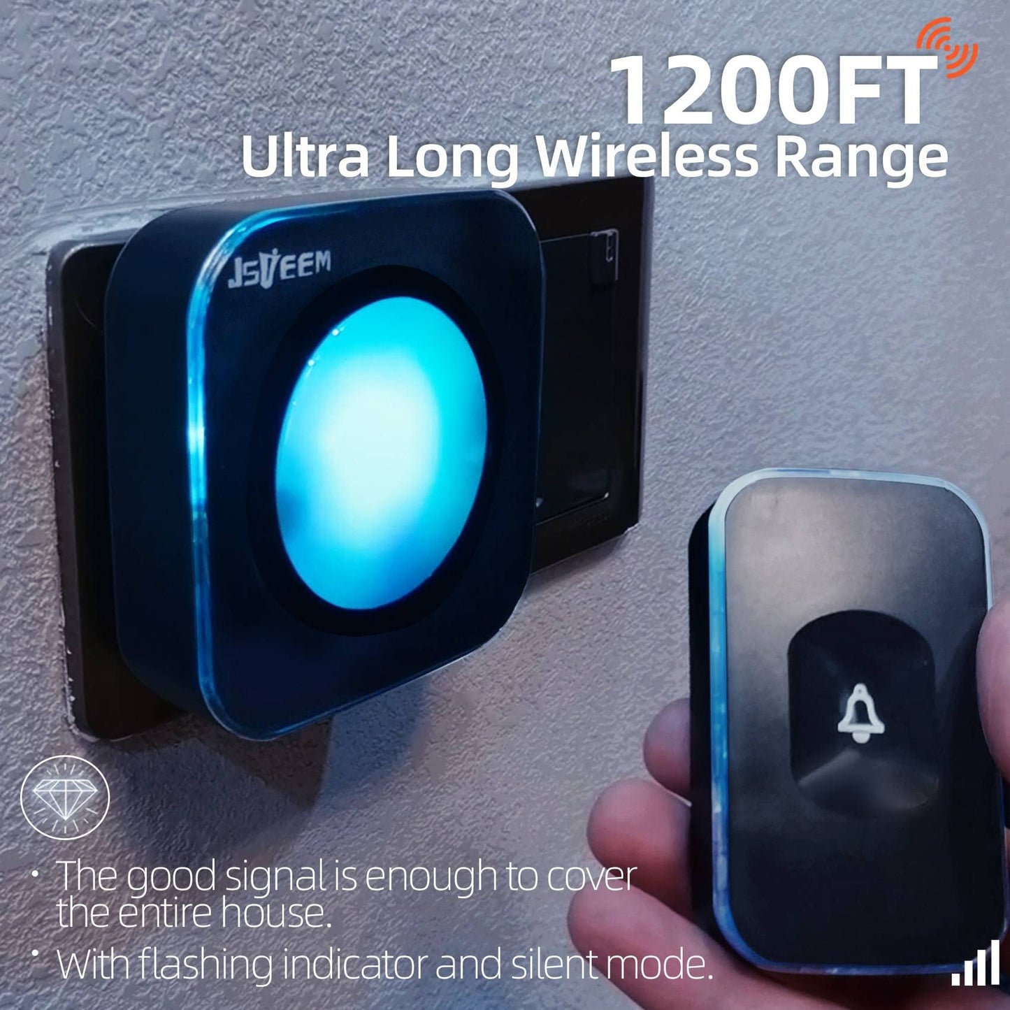 Wireless Doorbells for Home Hearing Impaired Doorbell 2 Buttons & 3 Receivers Flashing Light Wireless Doorbell for Office Classroom Bedroom 1200Ft 36 Ringtones 4 Volume JSIEEM(White)