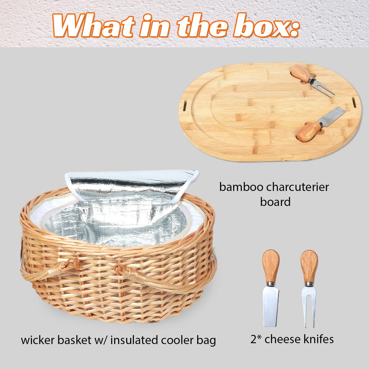 Hap Tim Wicker Picnic Basket Set with Charcuterie Boards for 2 - Unique Gifts Ideas for Couple, Engagement, Wedding, Bridal Shower, Family, Christmas, White Elephant Gifts for Adults(Y2408A-1)
