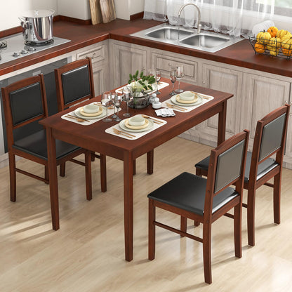 Tangkula Dining Table Set for 4, Farmhouse Solid Wood Dinette Set w/Rubber Wood Legs, Upholstered Seat & Padded Backrest, Mid-Century Modern Dining Table and Chairs Set for Kitchen, Dining Room