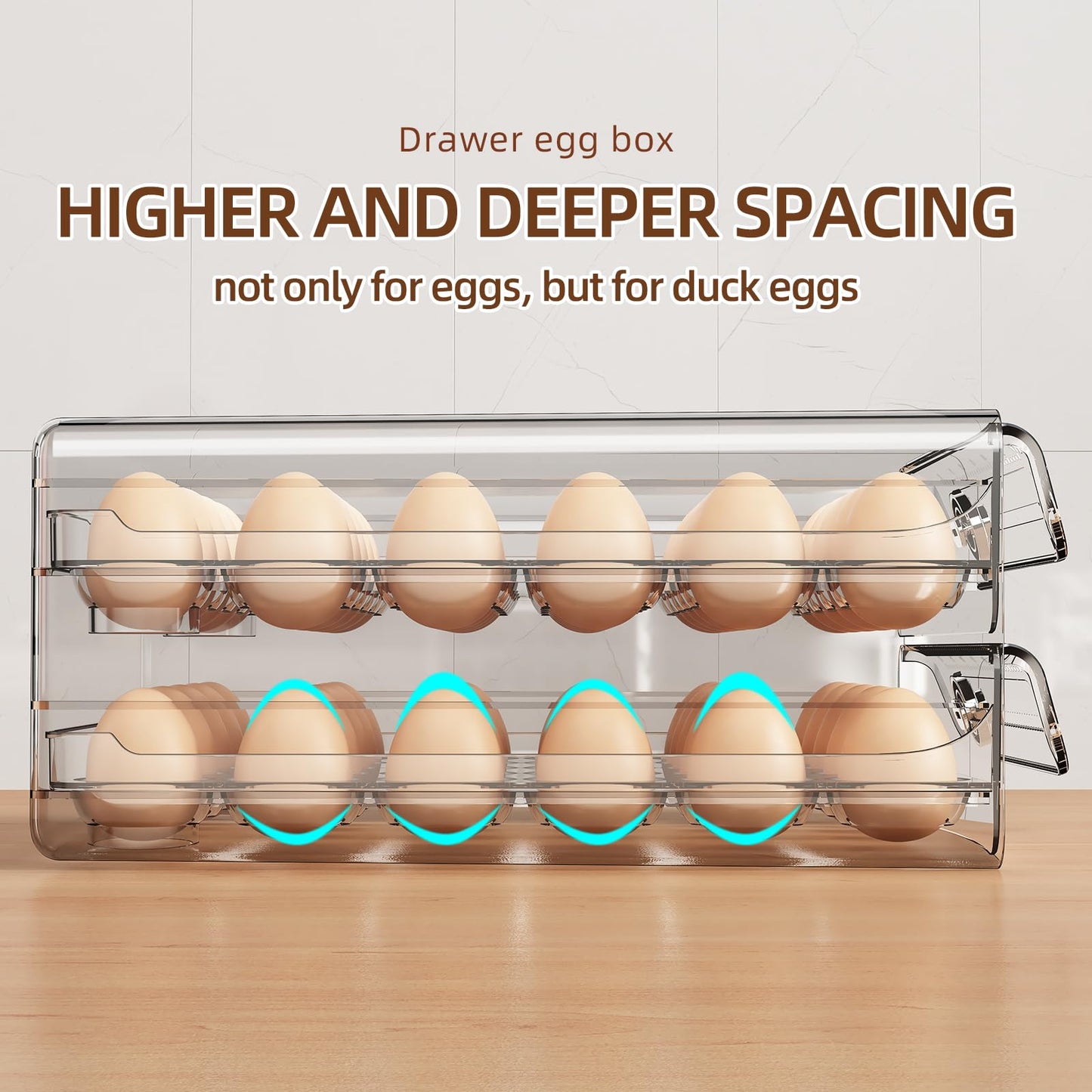 MSHOMELY 60 Egg Holder for Fridge, Egg Container for Refrigerator, Stackable Egg Storage Container, Egg Fresh Storage Box for Fridge, 2Layers Egg Tray, Clear Egg Organizer, BPA Free