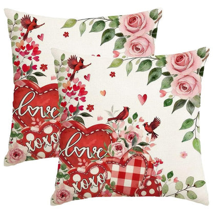 RABUSOFA Valentines Love Heart Pillow Covers 18x18 Inch Set of 2, Pink Rose Red White Outdoor Romantic Holiday Party Cushion Cases Valentine Decoration for The Home Sofa Indoor (Red, 18" x 18")