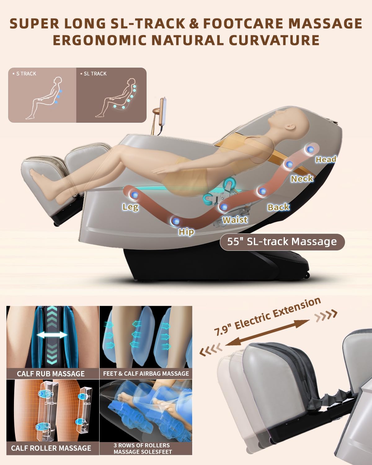 RelaxRelife Massage Chair Full Body, 4D Zero Gravity Massage Chairs, 20 Auto Modes, 11 Massage Technique, 40 Airbags Shiatsu Massage, APP Control with HiFi Bluetooth Speaker Beige