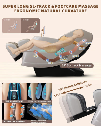 RelaxRelife Massage Chair Full Body, 4D Zero Gravity Massage Chairs, 20 Auto Modes, 11 Massage Technique, 40 Airbags Shiatsu Massage, APP Control with HiFi Bluetooth Speaker Beige