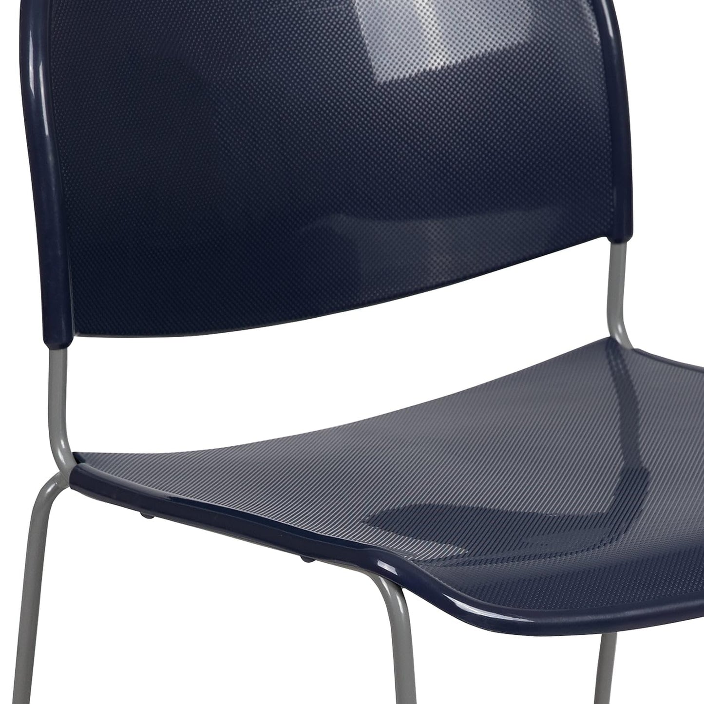 Flash Furniture HERCULES Series 5 Pack 880 lb. Capacity Navy Ultra-Compact Stack Chair with Silver Powder Coated Frame