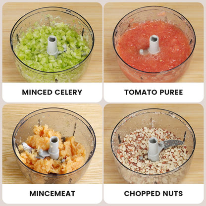 Manual Food Processor & Vegetable Chopper White - 2.3 Cup Mini Hand-Pull Cord Kitchen Chopper for Onion, Garlic, Vegetables with 3 Stainless Steel Blades