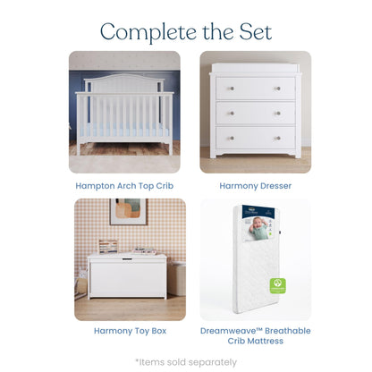 Child Craft Hampton Arch 4-in-1 Convertible Crib, Baby Crib Converts to Day Bed, Toddler Bed and Full Size Bed, 3 Adjustable Mattress Positions, Non-Toxic, Baby Safe Finish (Matte White)