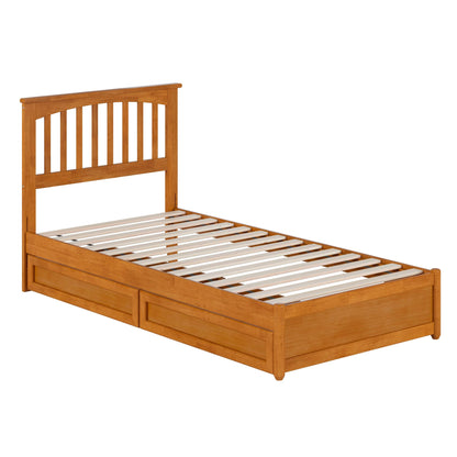 AFI, Everett Twin XL Platform Bed with Panel Footboard & Storage Drawers, Light Toffee