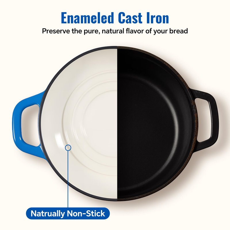 4.5 QT Dutch Oven for Bread Baking, Cast Iron Bread Oven for Sourdough, Enamelled Bread Dutch Oven with Lid, Heavy-Duty Non Stick Bread Pot, Blue