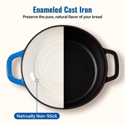 4.5 QT Dutch Oven for Bread Baking, Cast Iron Bread Oven for Sourdough, Enamelled Bread Dutch Oven with Lid, Heavy-Duty Non Stick Bread Pot, Blue