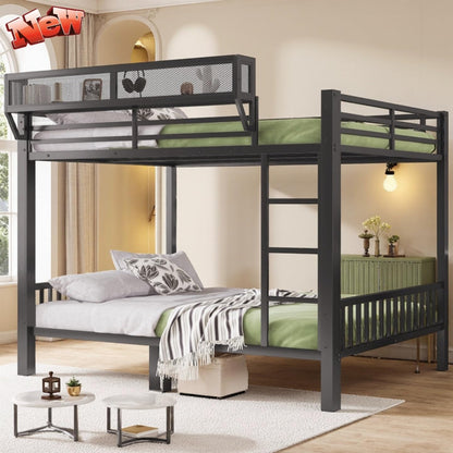 LEEKAF Stronger & Higher Quality Heavy Duty Metal Bunk Bed Queen Over Queen Size Bunkbed, Thickened Safer More Stable Steel Queen Bunk Bed (Faster Assembly)