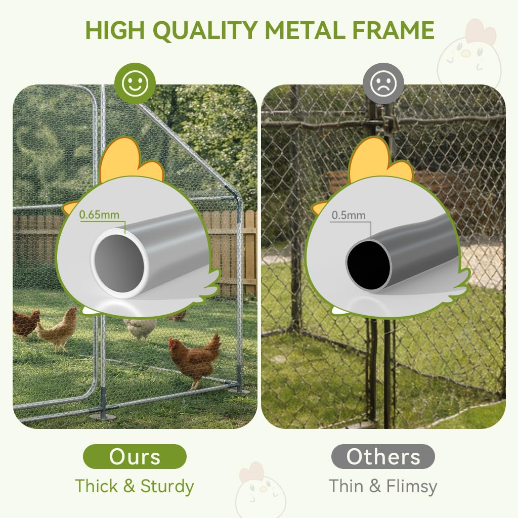 COMHOMA 19.7×10×6.6FT Large Metal Chicken Coop with Roosting Perch,Walk-in Chicken Run with Waterproof Roof & Lockable Door,Outdoor Poultry Cage for Hens,Ducks,Rabbits