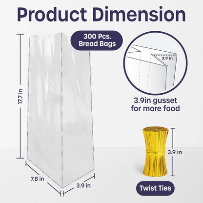 volila 300 Pack Reusable Plastic Bread Bags - Clear Loaf Bags for Homemade Bread - Perfect for Baked Goods Storage
