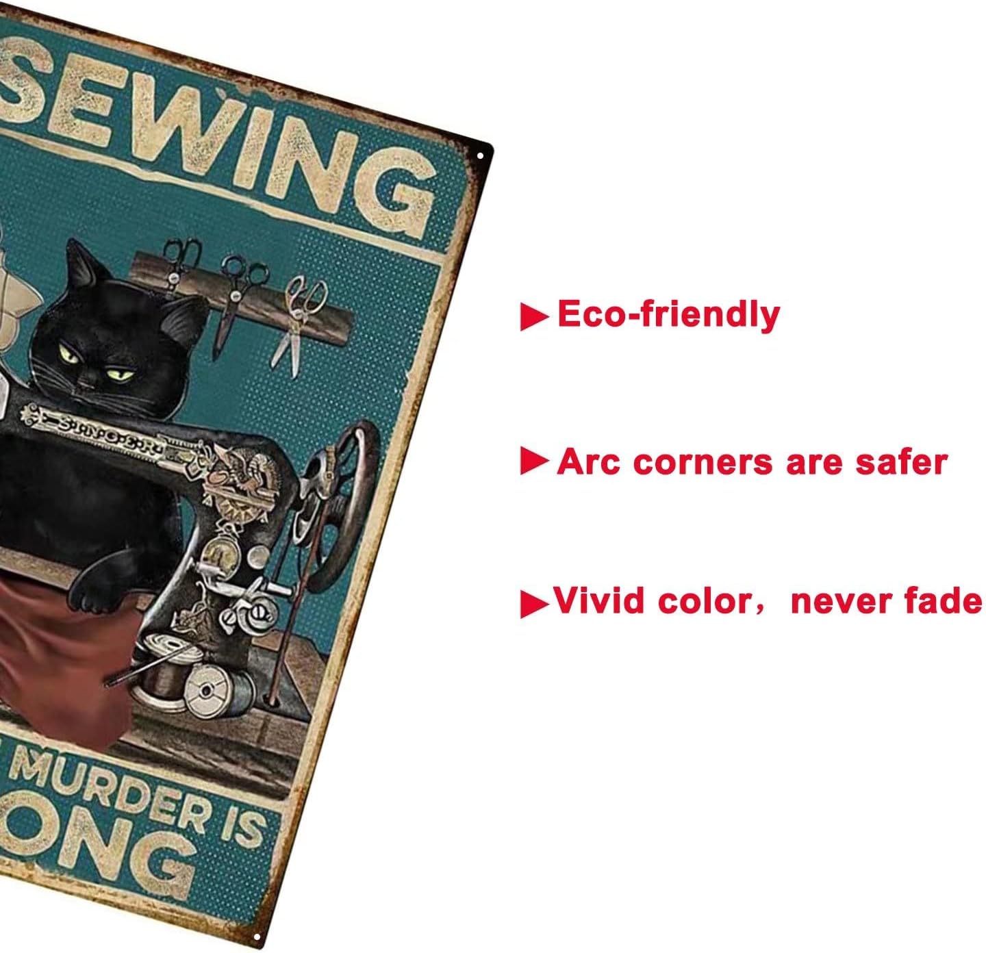Yepzoer Cat Kitty Sewing Retro Style Bar Sign Wall Art Decor, Sewing Because Murder is Wrong, 12x8 inch Metal Sign