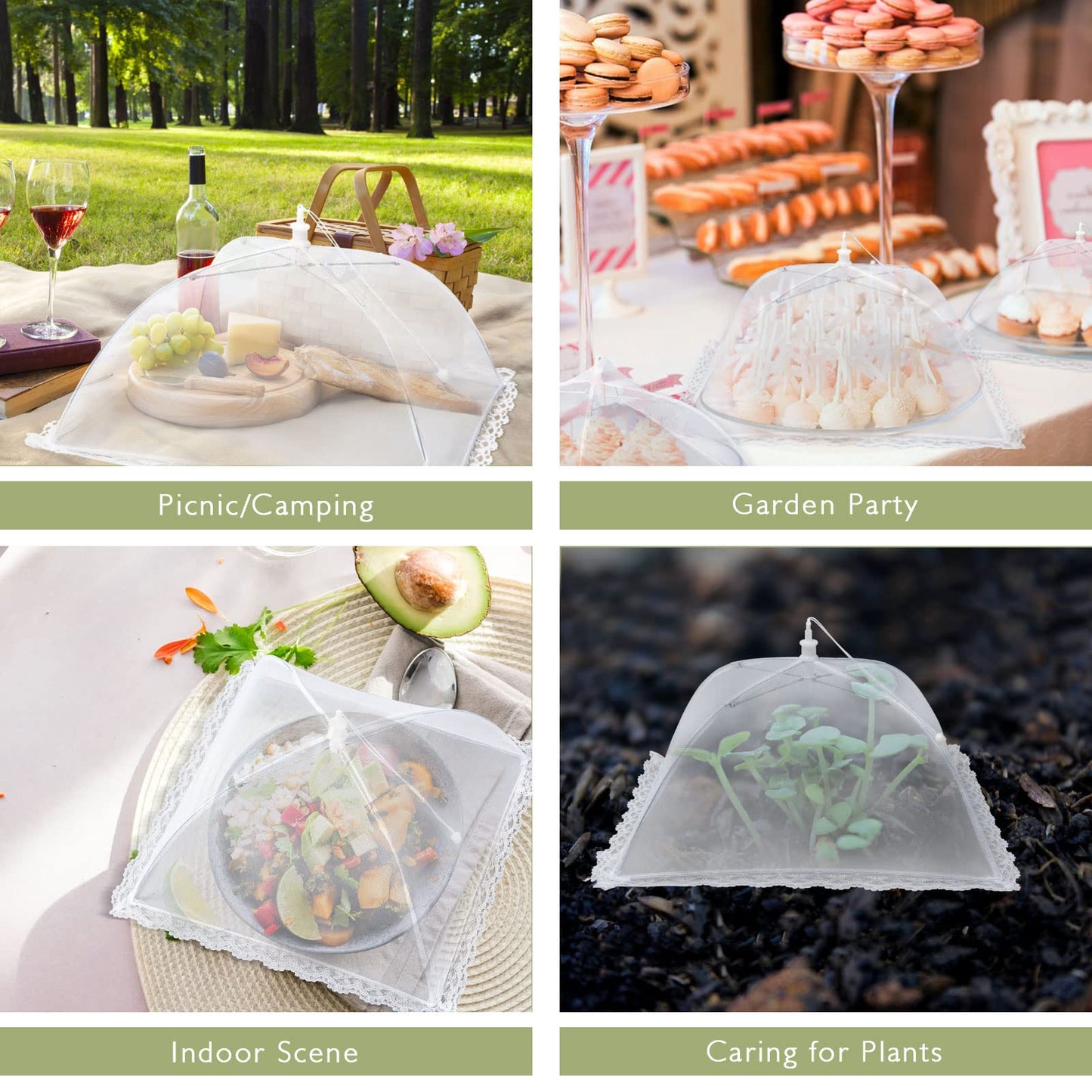 Wokuya 7Pack Various Size (40x24*1,17x17*2,14x14*2,12x12*2) Pop-up Food Tents Food Covers for Outside Mesh to Keep Bugs away,Reusable Collapsible Food Nets for Picnic Party BBQ Wedding Fruit