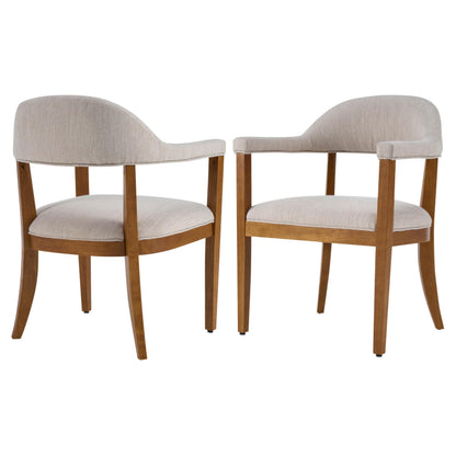 Christopher Knight Home Moren Upholstered Dining Chairs Set of 2, Sturdy Rubberwood Dining Chair with Armrest, Kitchen Chairs with Comfy Curved Backrest, Extra Seat for Dining Room, Beige + Walnut