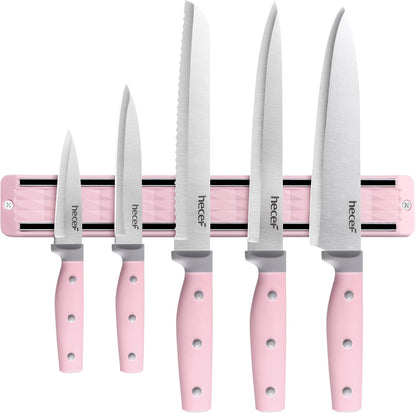 hecef Kitchen Knife Set with Magnetic Strip, 6 pcs Professional Knives Set for Kitchen, 13-inch Magnetic Strip