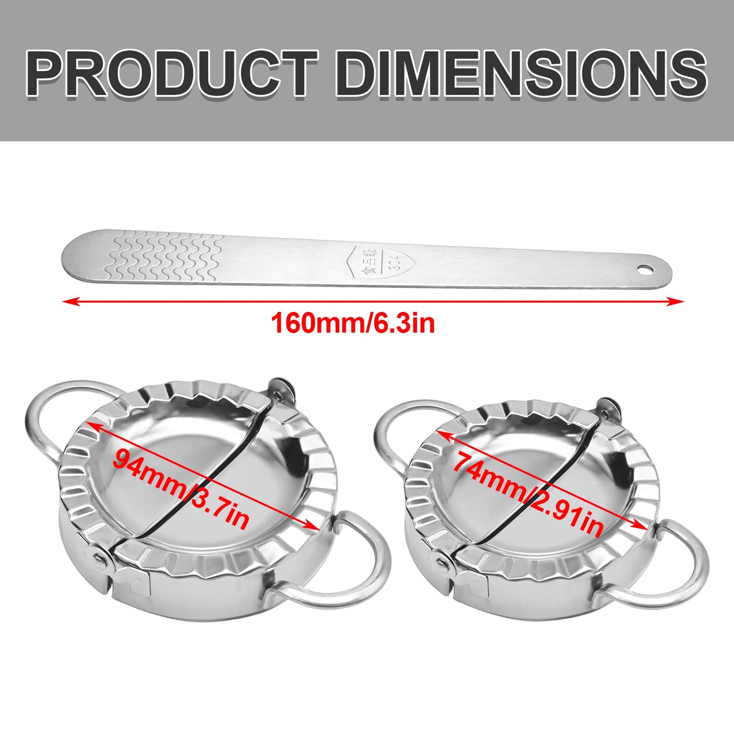 Newnessai Stainless Steel Dumpling Maker Kit With Stuffing Spoon, Includes 2Pcs Small Dumpling Molds and 2 Large Ravioli Maker Press, Easy-tool for Dumpling Pastry Pie Making
