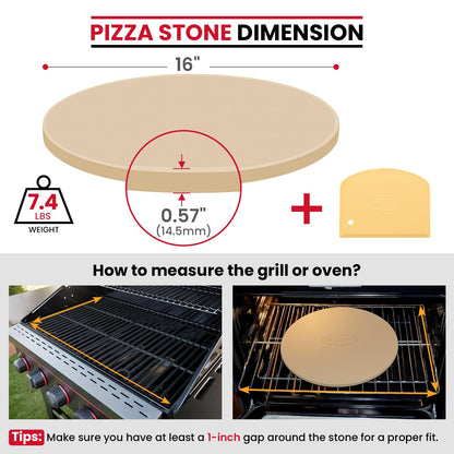 Unicook 16 Inch Round Pizza Stone, Heavy Duty Cordierite Bread Baking Stone for Oven and Grill, Thermal Shock Resistant, Ideal for Baking Crisp Crust Pizza, Bread and More, Includes Scraper