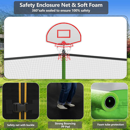 Lyromix Upgraded 12FT Trampoline for Kids and Adults, Large Outdoor Trampoline with Stakes, Light, Sprinkler, Basketball Hoop and Net, Capacity for 5-8 Kids and Adults