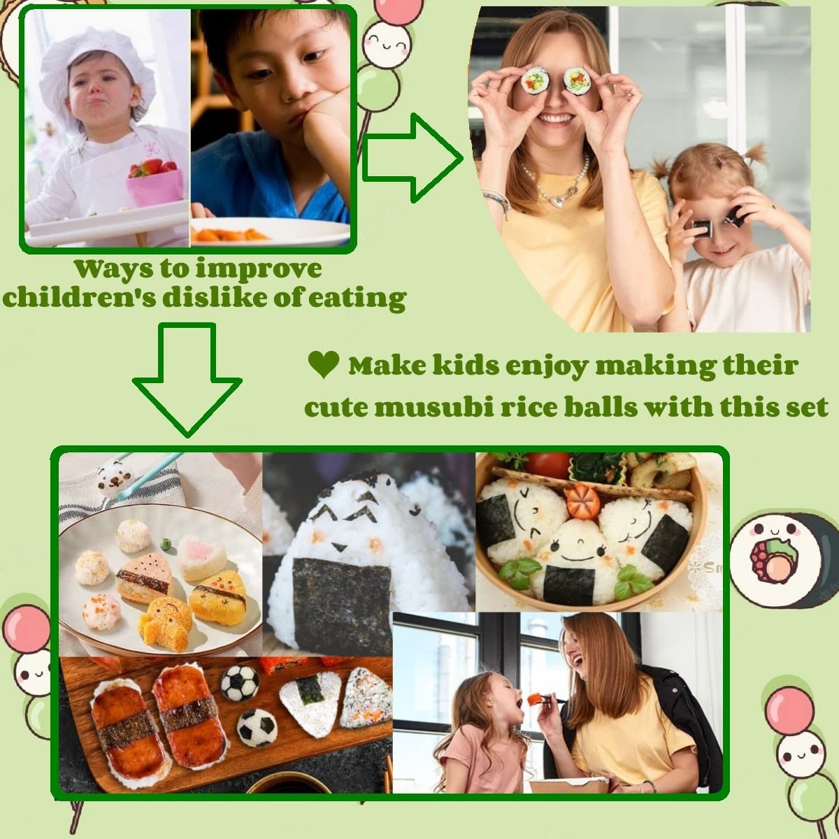 Gpurplebud Onigiri Mold Set - 13pcs Spam Musubi Maker Press Rice Ball Mold Sushi Rolling Mat Sushi Making Kit for Lunch Bento and Home DIY