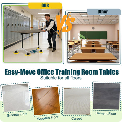 Modern Conference Table,47.2 Inch Meeting Seminar Table,Folding Conference Room Tables with Caster Wheels,Sturdy Mobile Training Table Business Boardroom Tables for 2-10 People,Support 550lbs (8P)