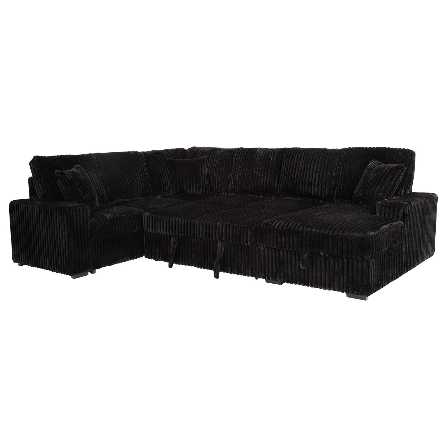 Coaster Home Furnishings - Devonshire - Sleeper Sectional Sofa with Pop-Up Sleep Surface, Storage Chaise, Three Accent Pillows and Pull-Out Bed - Living Room - Black - 511049