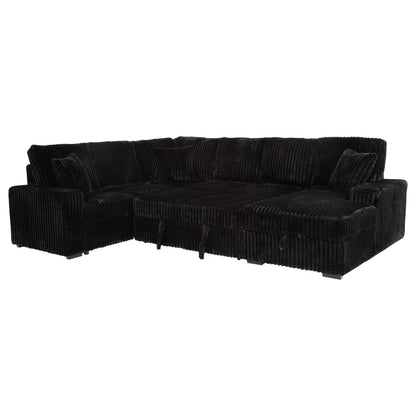 Coaster Home Furnishings - Devonshire - Sleeper Sectional Sofa with Pop-Up Sleep Surface, Storage Chaise, Three Accent Pillows and Pull-Out Bed - Living Room - Black - 511049