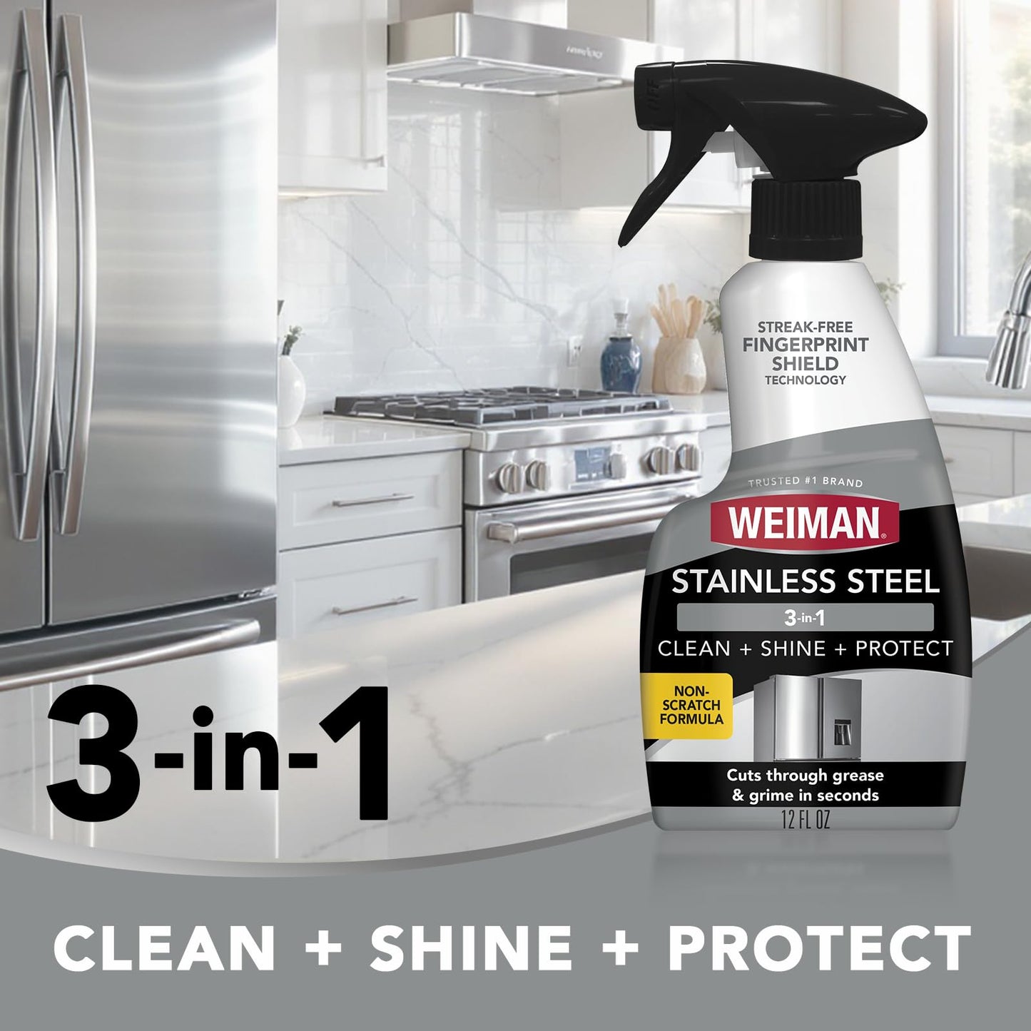 Weiman Stainless Steel Cleaner & Polish, 2 Pack, Anti Fingerprint Spray Stainless Steel Cloth, Water Spots & Grease, No Streaks or Residue, Safe for Metal Polish, Chrome, Appliances, Sinks & Grills