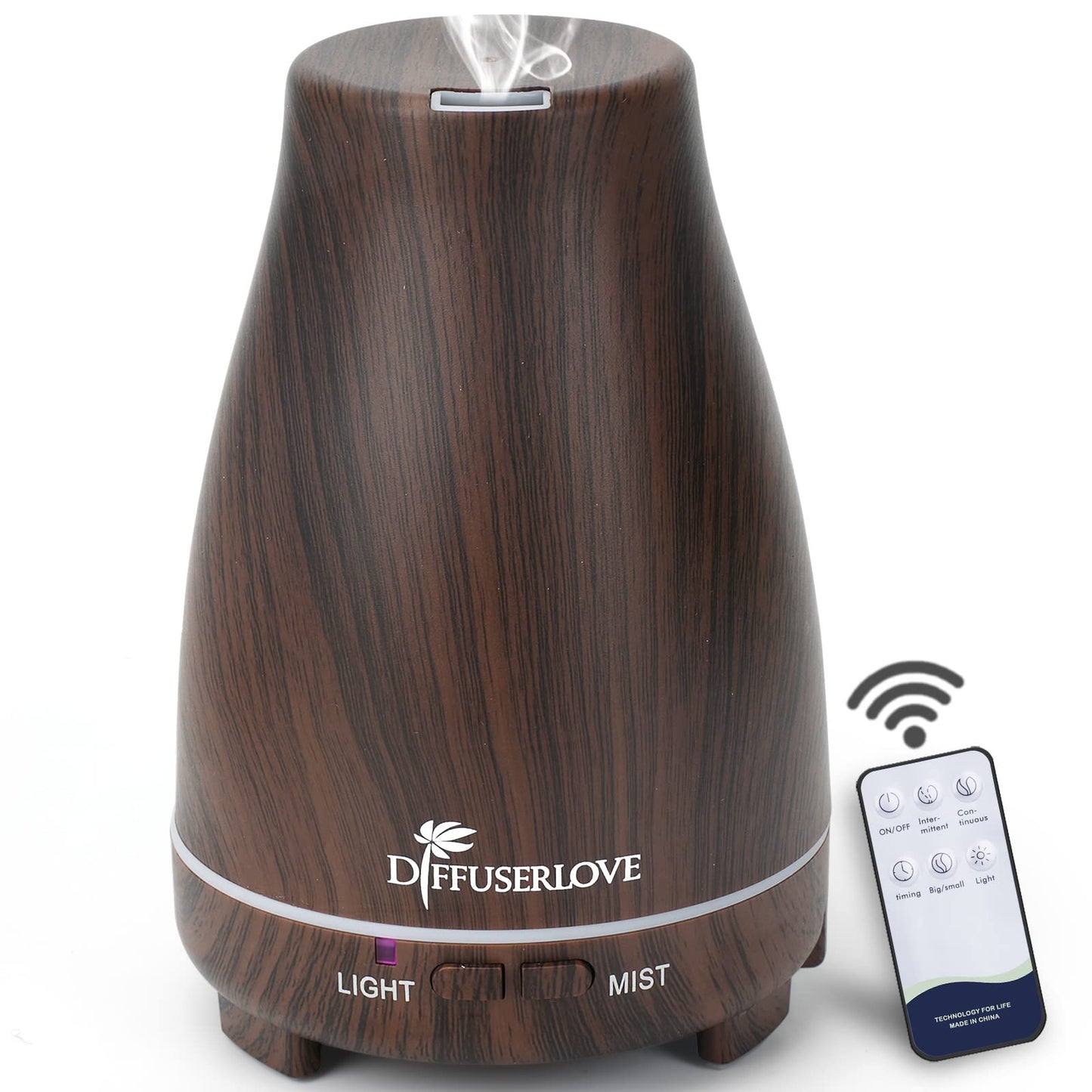 Diffuserlove Essential Oil Diffusers 200ML Remote Control Ultrasonic Mist Humidifiers BPA-Free Aromatherapy Diffuser with 7 Color Lights, Auto Shut-Off for Bedroom Office Kitchen